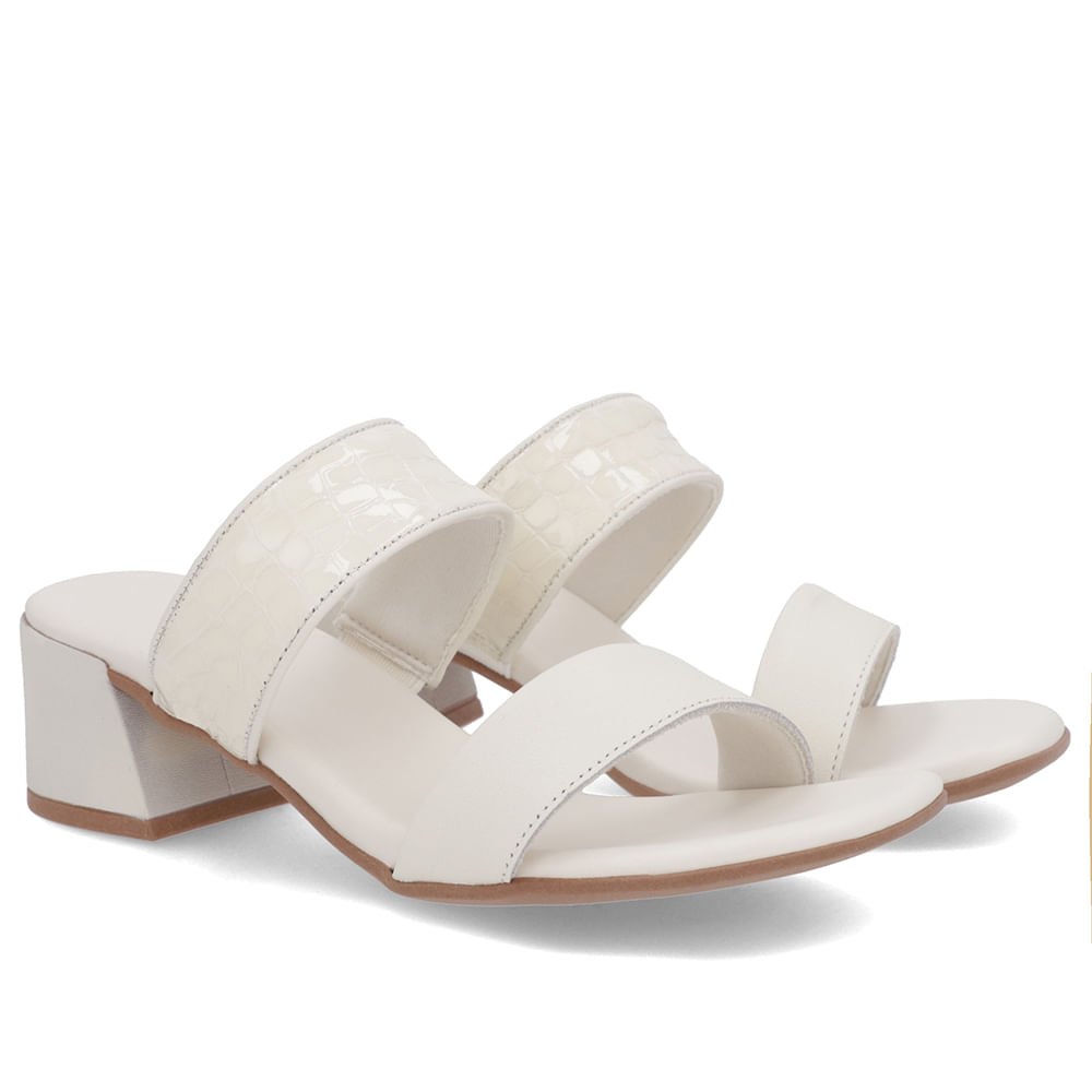 Tamanco Branco Marfim Salto Bloco Tiras Branco 4