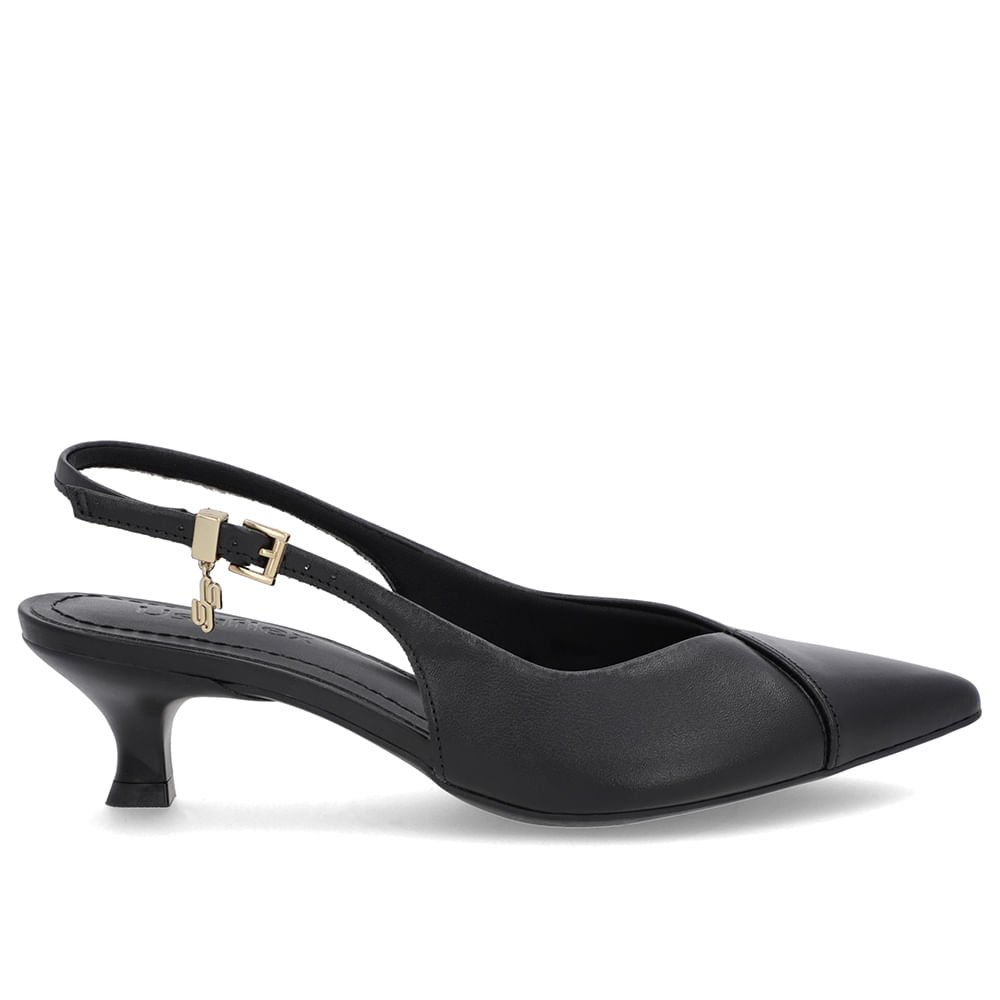 Slingback Preto Salto Kitten Semi Aberto Couro