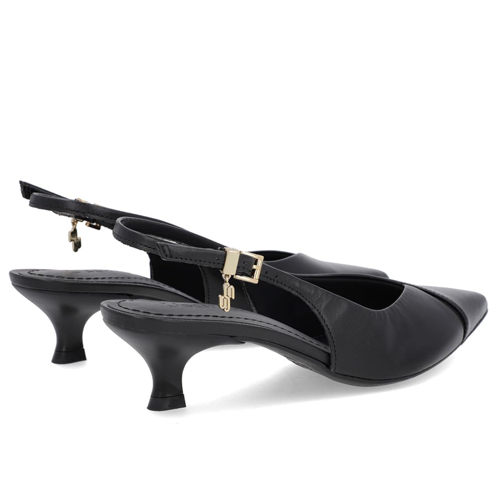Slingback Preto Salto Kitten Semi Aberto Couro Preto 3
