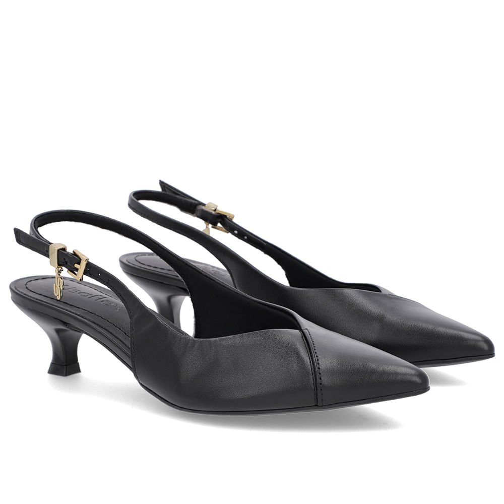 Slingback Preto Salto Kitten Semi Aberto Couro Preto 4