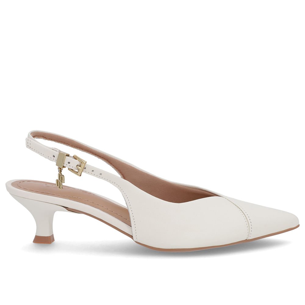 Slingback Branco Marfim Salto Kitten Semi Aberto Couro