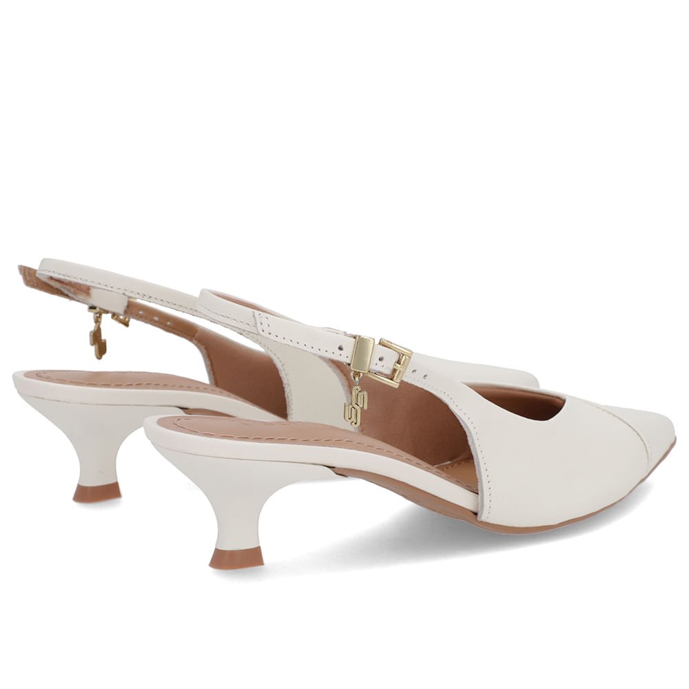 Slingback Branco Marfim Salto Kitten Semi Aberto Couro Branco 3