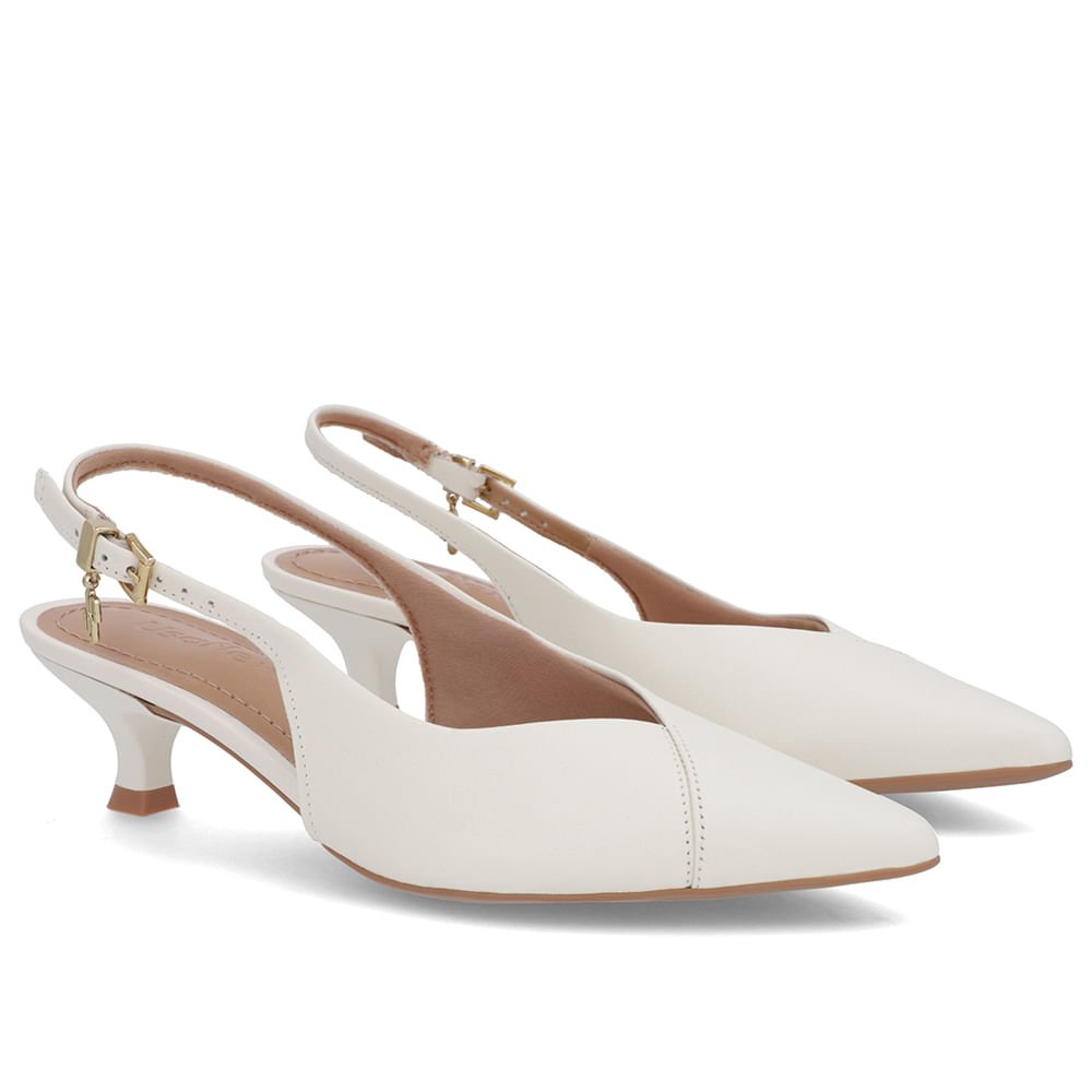 Slingback Branco Marfim Salto Kitten Semi Aberto Couro Branco 4