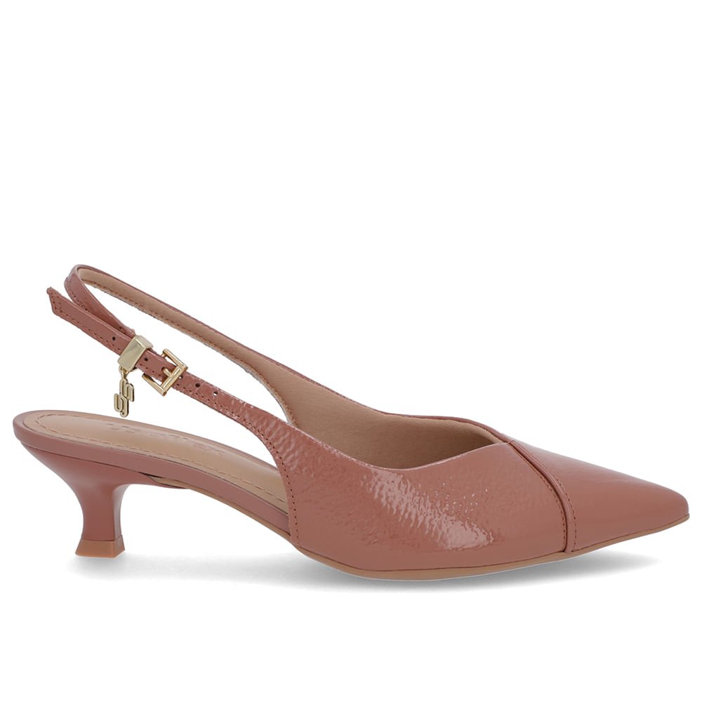 Slingback Rosa Salto Kitten Semi Aberto Couro