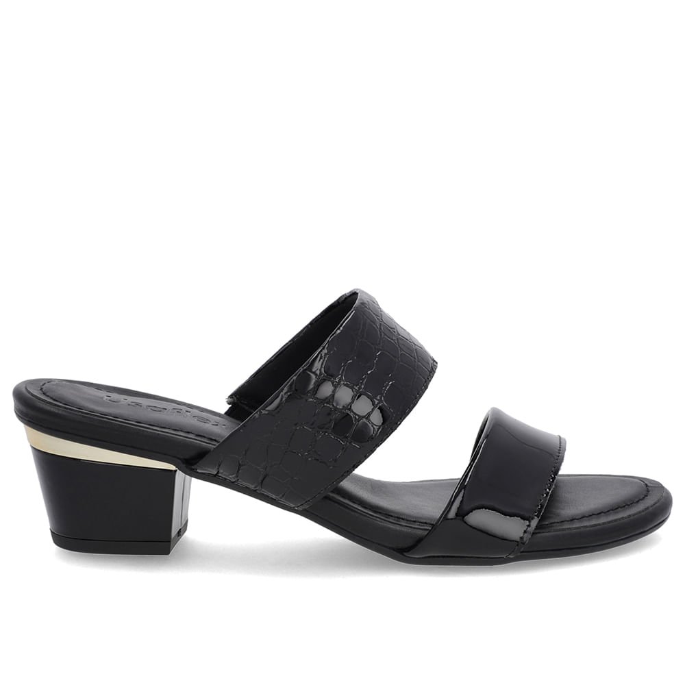 Tamanco Preto Verniz Croco Tiras