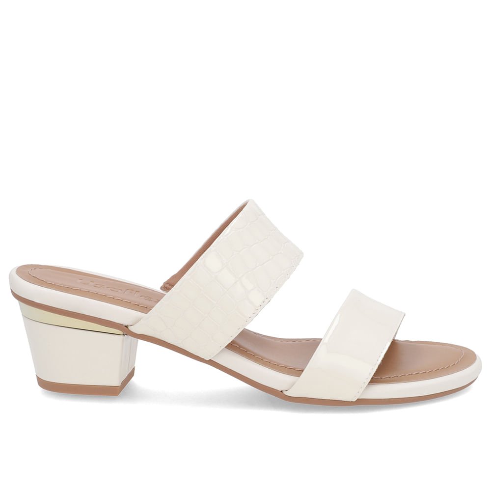 Tamanco Branco Marfim Verniz Croco Tiras