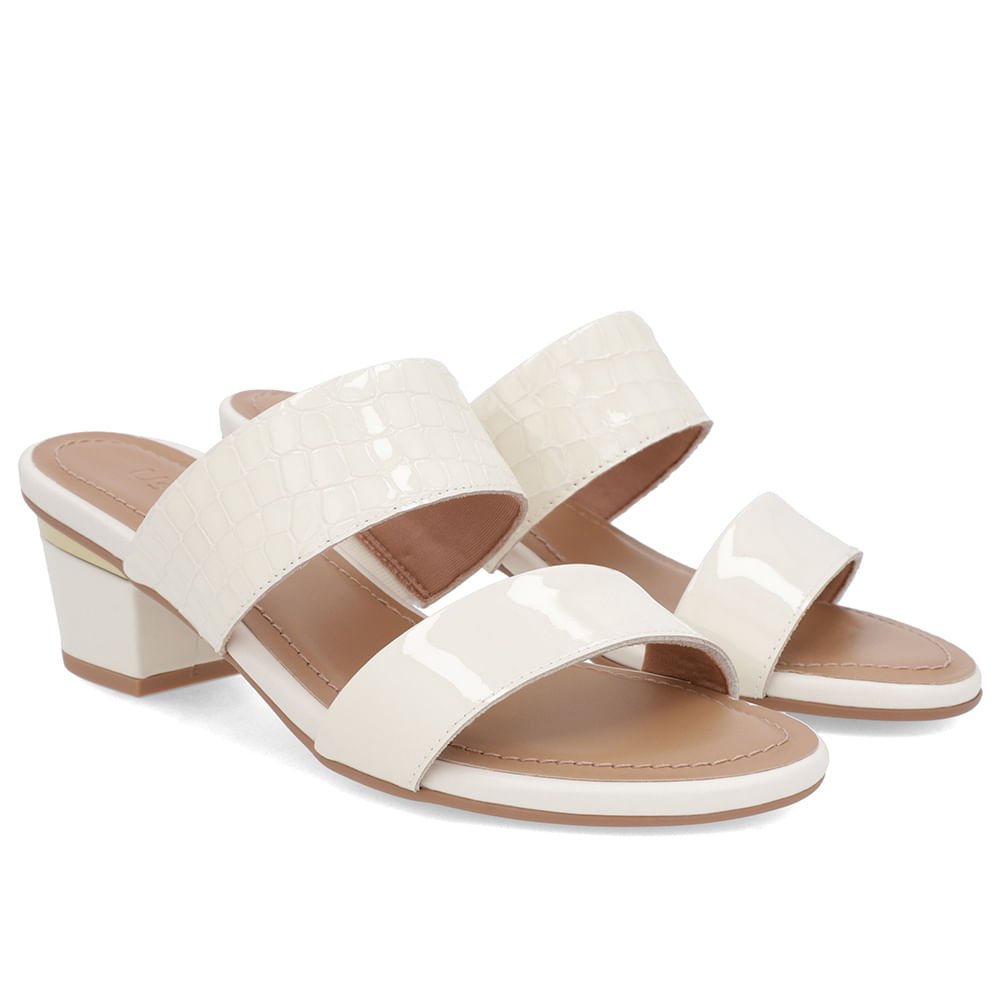 Tamanco Branco Marfim Verniz Croco Tiras Branco 4