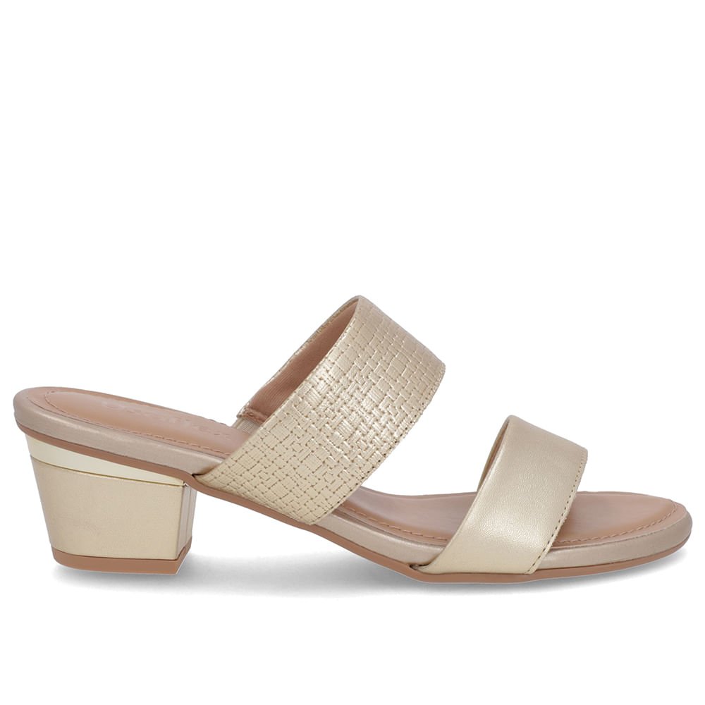 Tamanco Dourado Couro Tramado Tiras