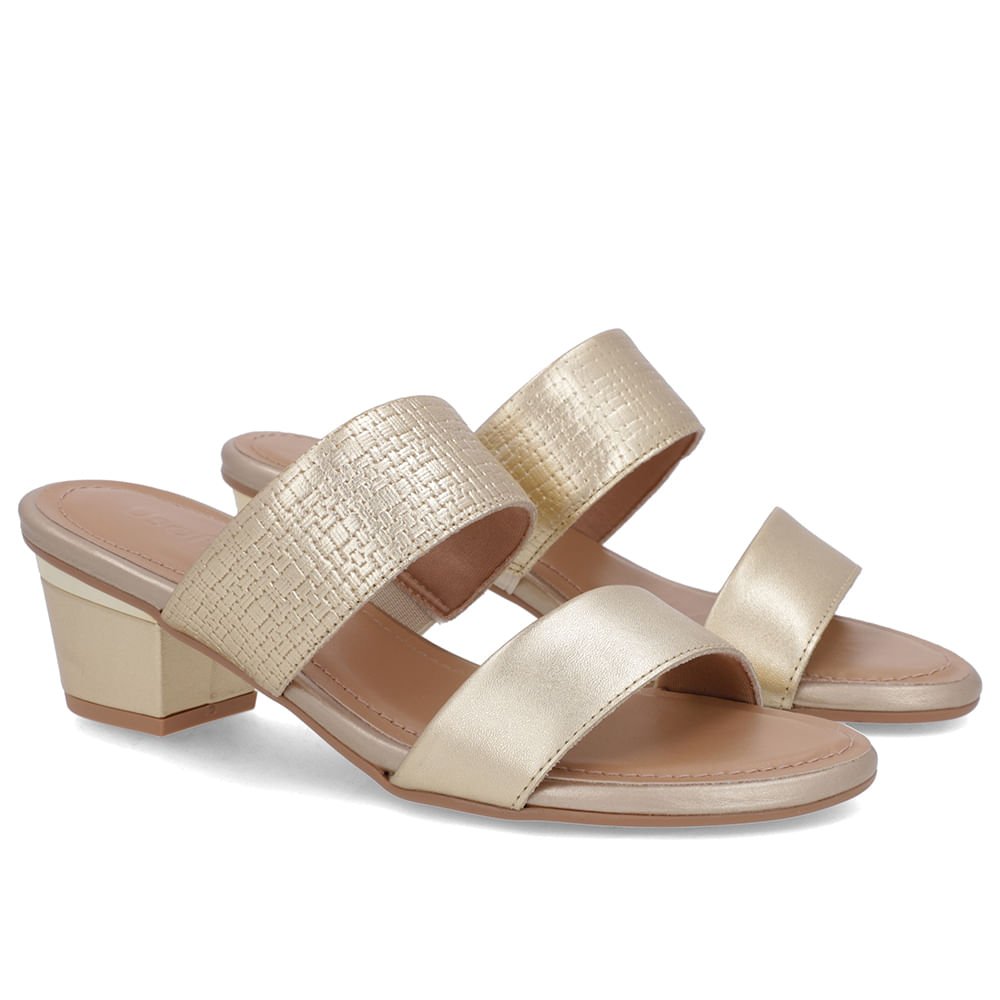 Tamanco Dourado Couro Tramado Tiras Dourado 2