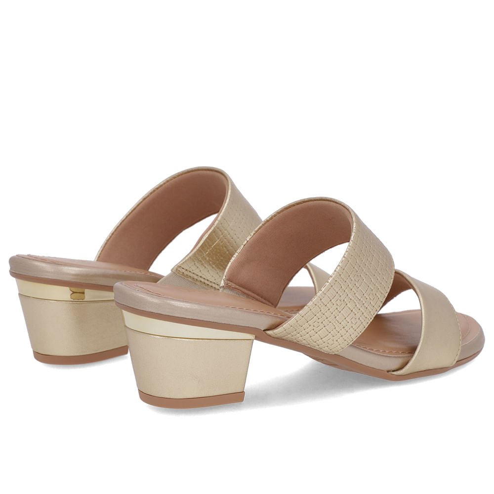 Tamanco Dourado Couro Tramado Tiras Dourado 3