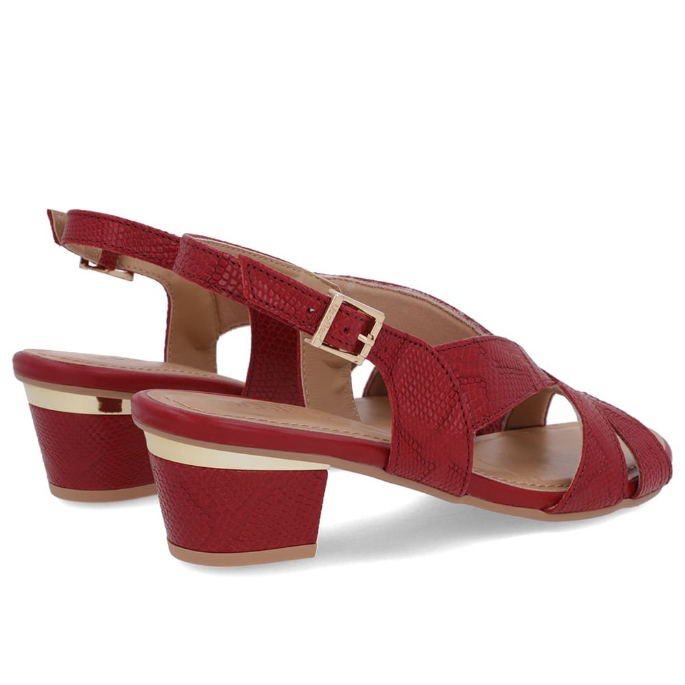 Sandália Couro Vermelha Detalhe Dourado Vermelho 3