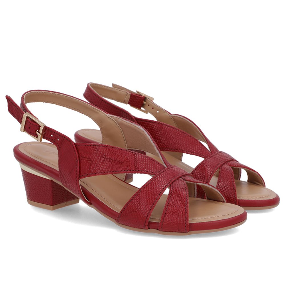 Sandália Couro Vermelha Detalhe Dourado Vermelho 4