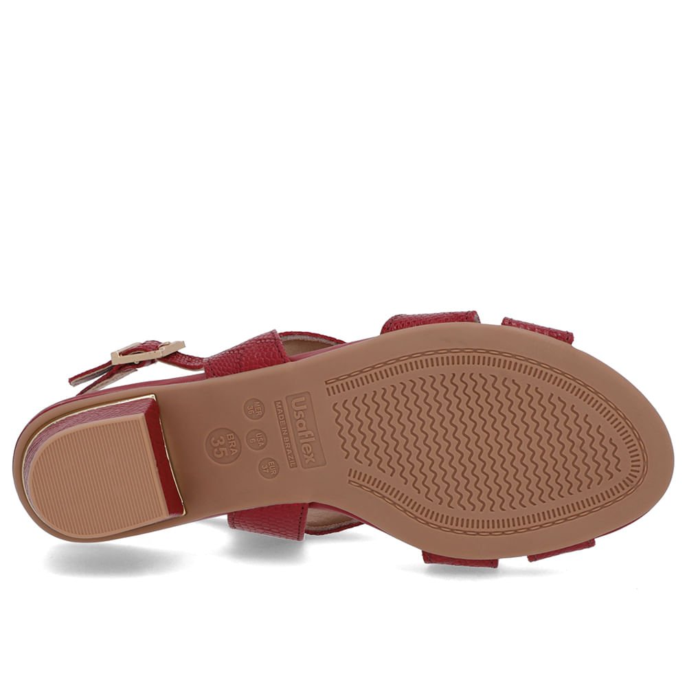 Sandália Couro Vermelha Detalhe Dourado Vermelho 5