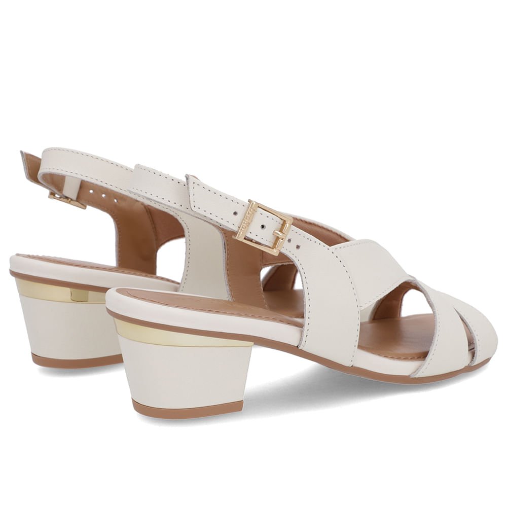 Sandália Couro Branca Marfim Detalhe Dourado Branco 3
