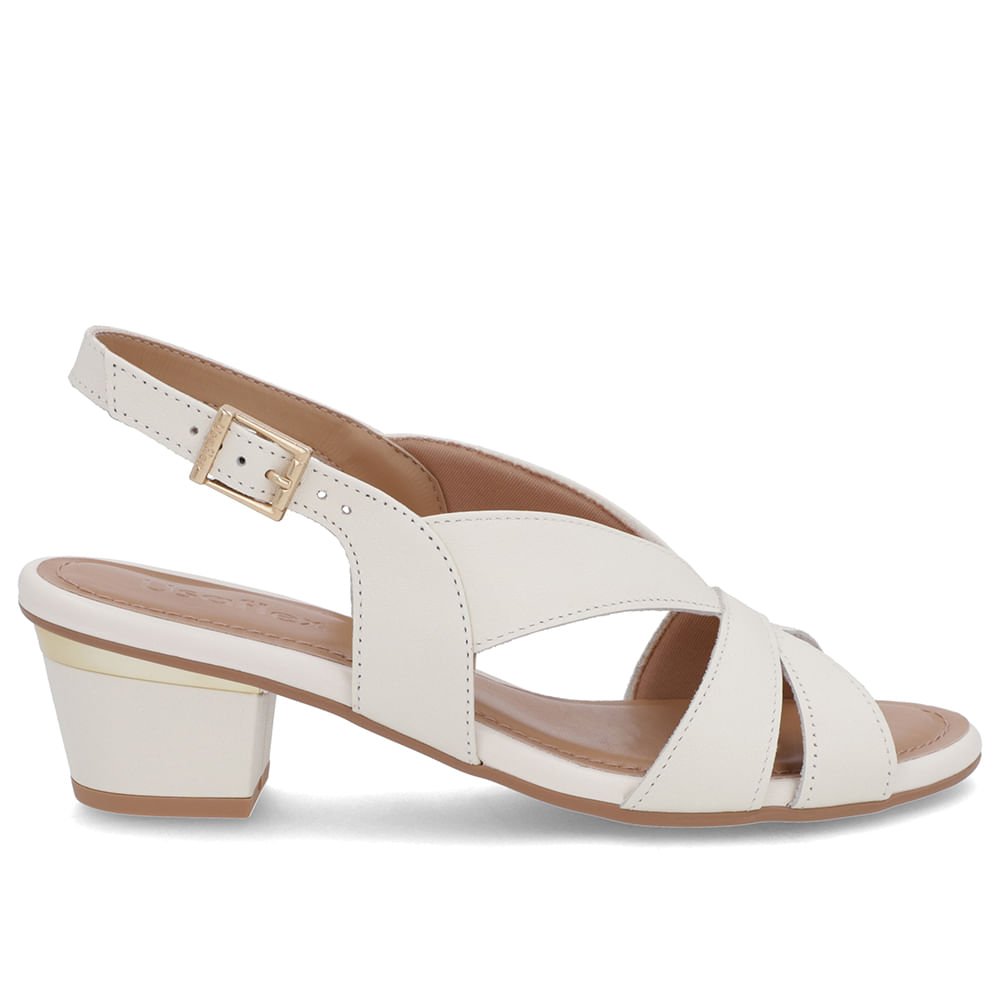 Sandália Couro Branca Marfim Detalhe Dourado Branco 1