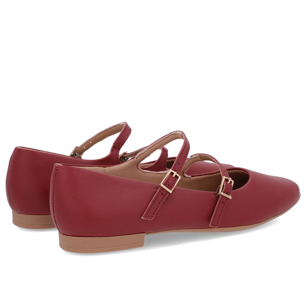 Sapatilha Vermelha Couro Tiras Fivelas Vermelho 3