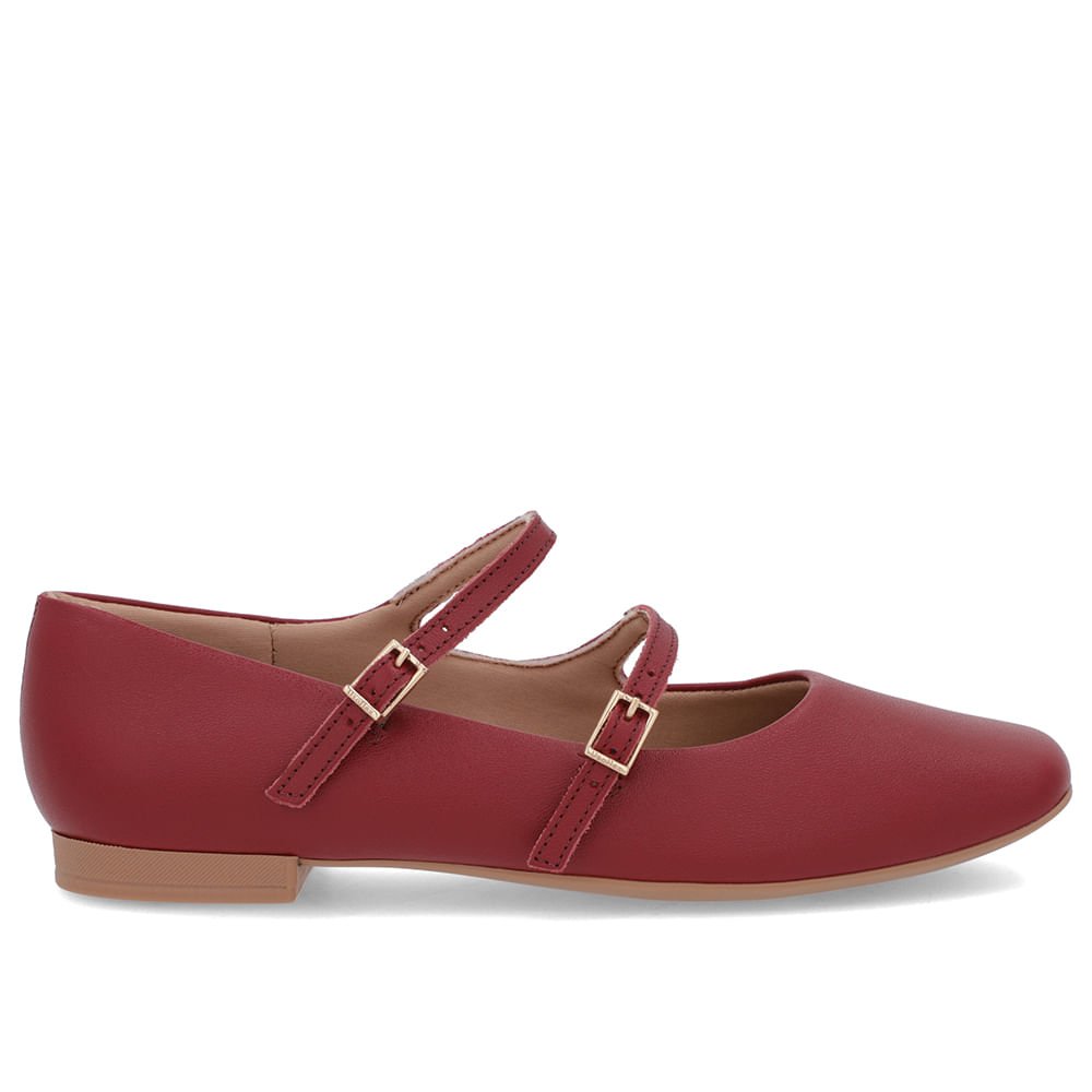 Sapatilha Vermelha Couro Tiras Fivelas