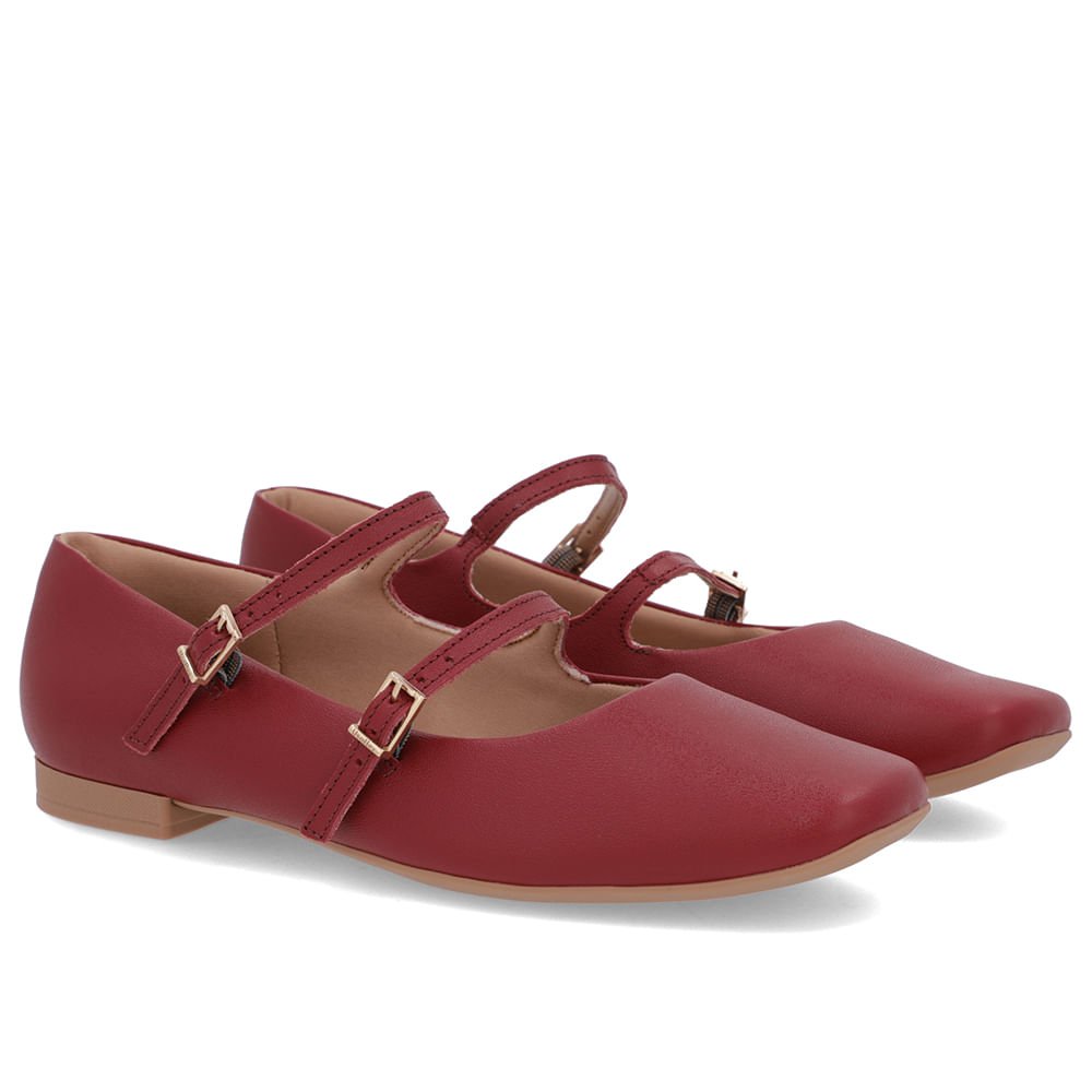 Sapatilha Vermelha Couro Tiras Fivelas Vermelho 4