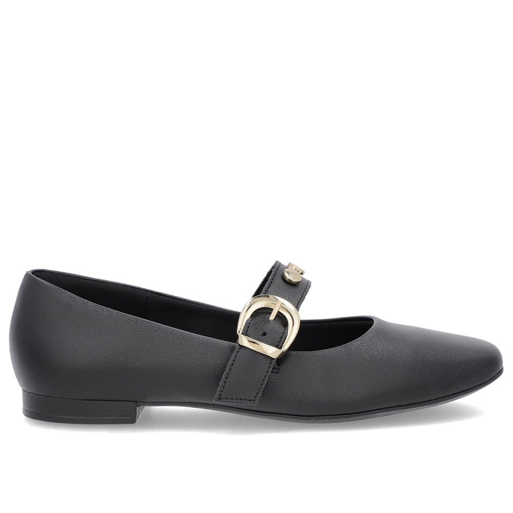 Sapatilha Preta Couro Tira Fivela