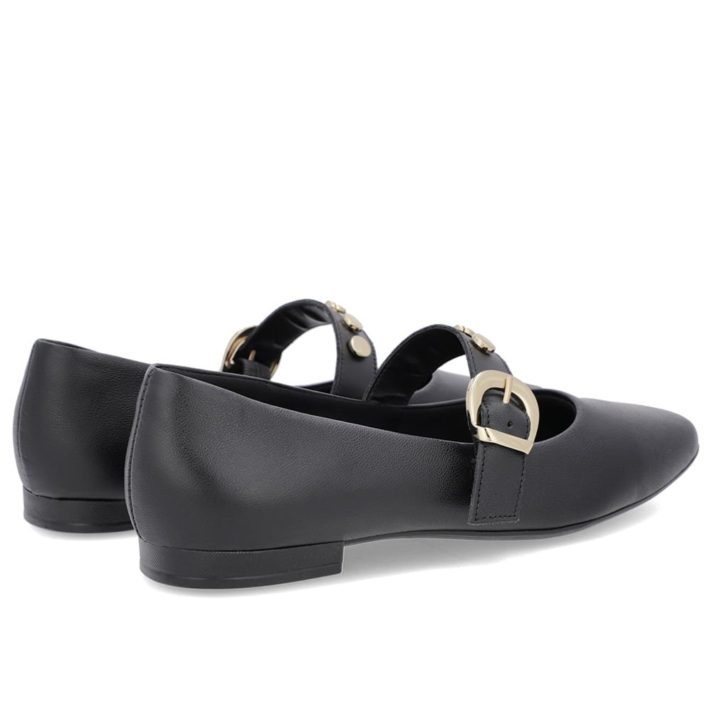 Sapatilha Preta Couro Tira Fivela Preto 3