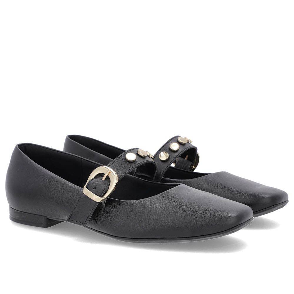 Sapatilha Preta Couro Tira Fivela Preto 4