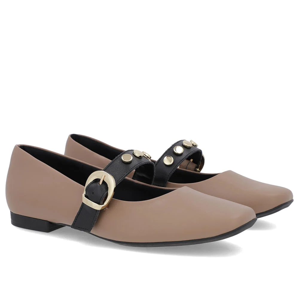 Sapatilha Marrom Claro Couro Tira Fivela Marrom 4