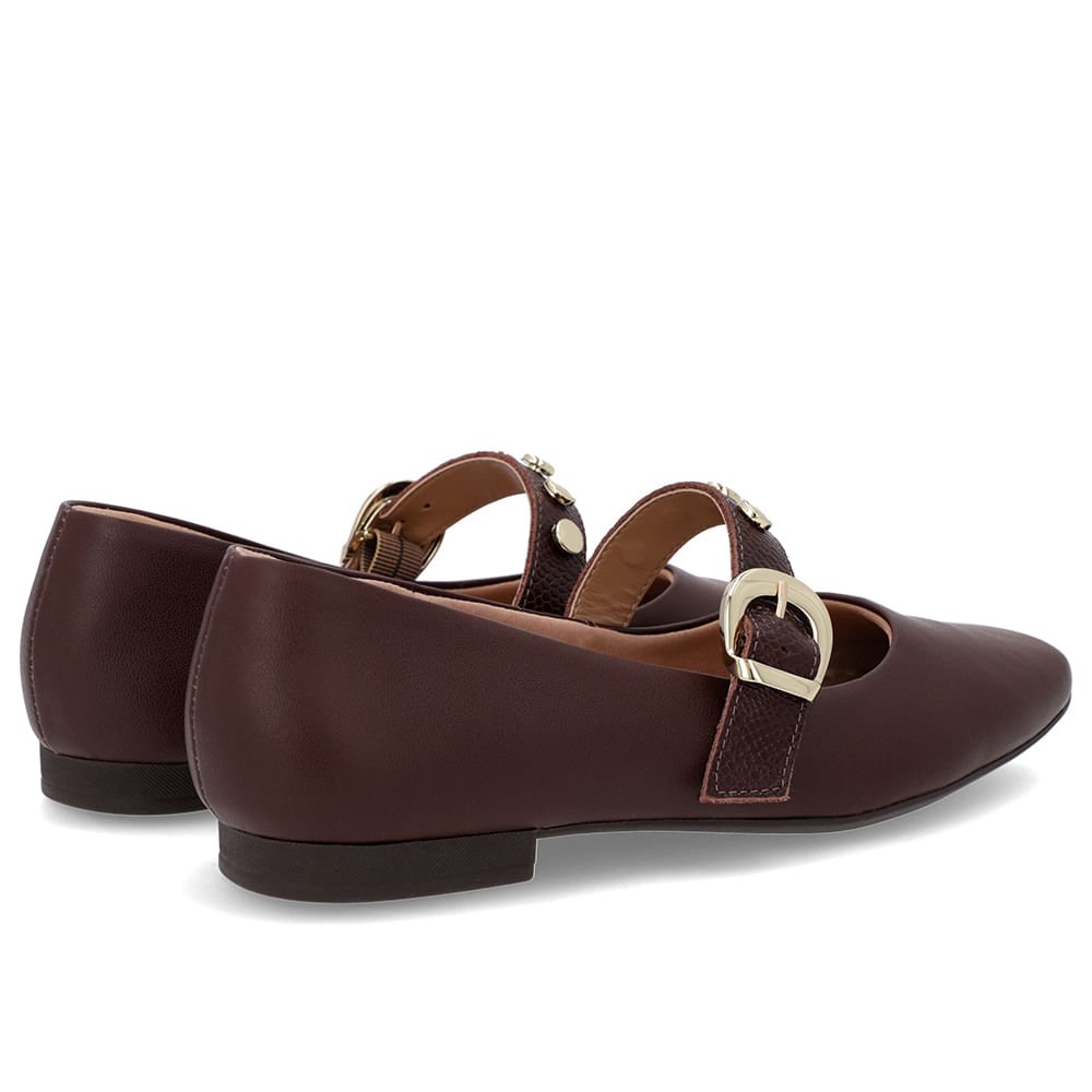 Sapatilha Marrom Couro Tira Fivela Marrom 3