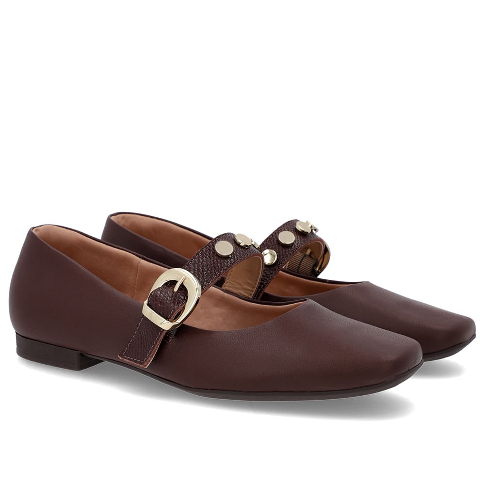 Sapatilha Marrom Couro Tira Fivela Marrom 4