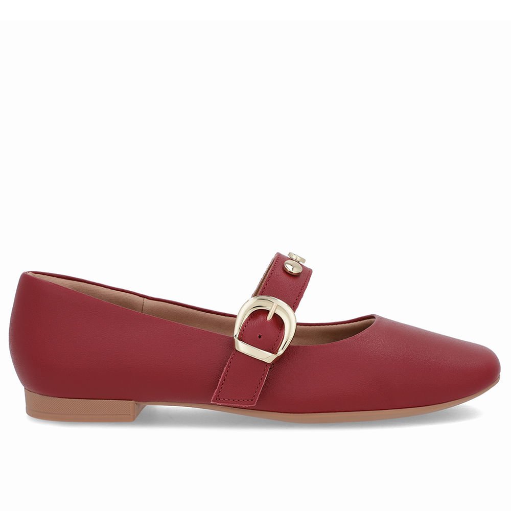 Sapatilha Vermelha Couro Tira Fivela