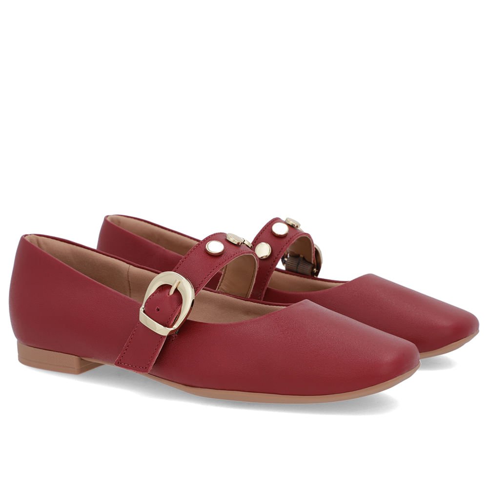 Sapatilha Vermelha Couro Tira Fivela Vermelho 2