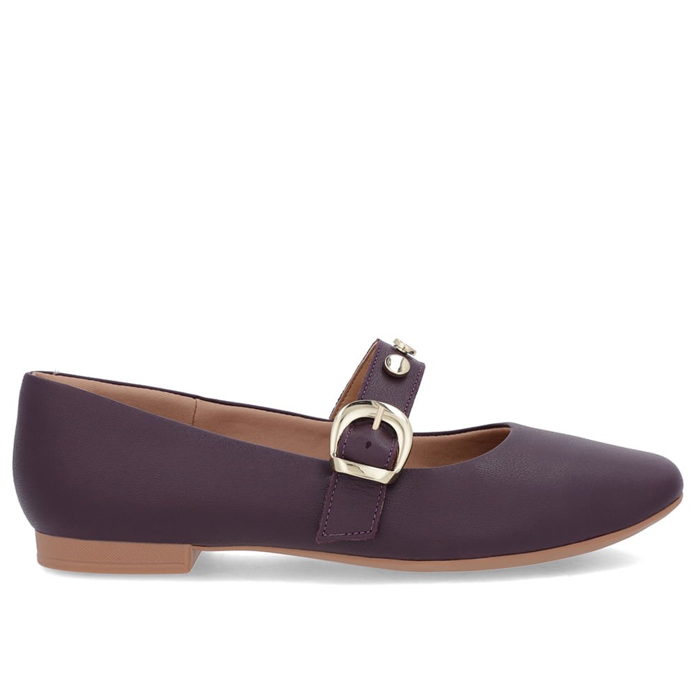 Sapatilha Roxa Couro Tira Fivela