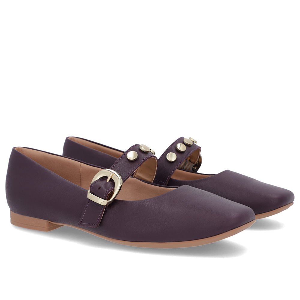 Sapatilha Roxa Couro Tira Fivela Roxo 4