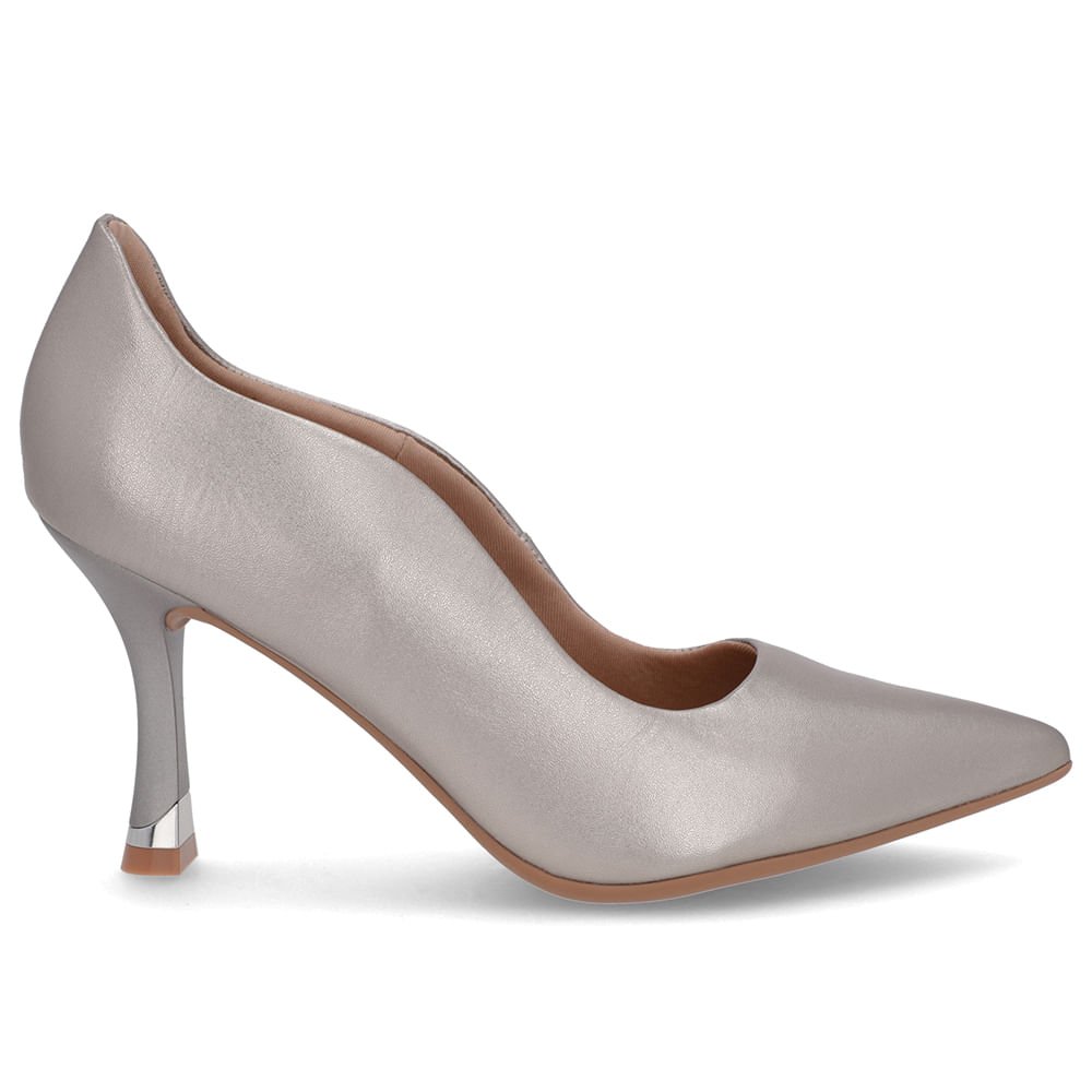 Scarpin Aço Couro Bico Fino Detalhe Recorte