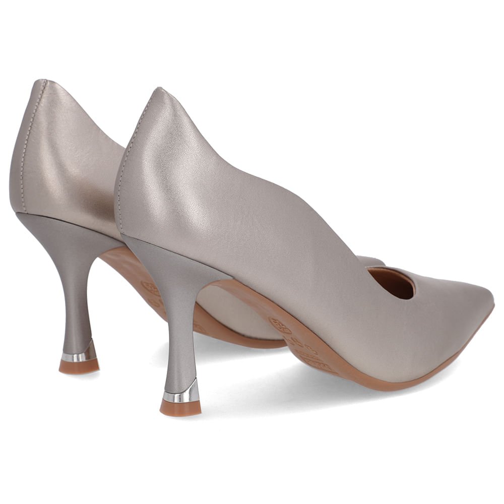 Scarpin Aço Couro Bico Fino Detalhe Recorte Cinza 3