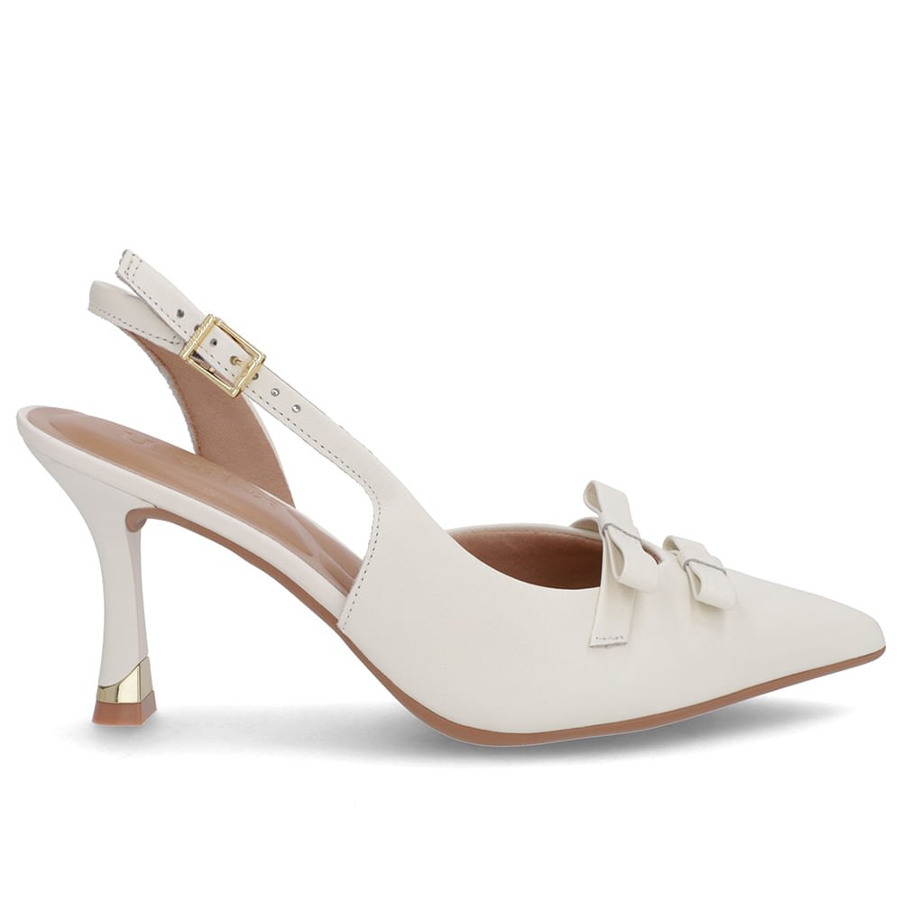 Slingback Branco Marfim Laço Couro Branco 1