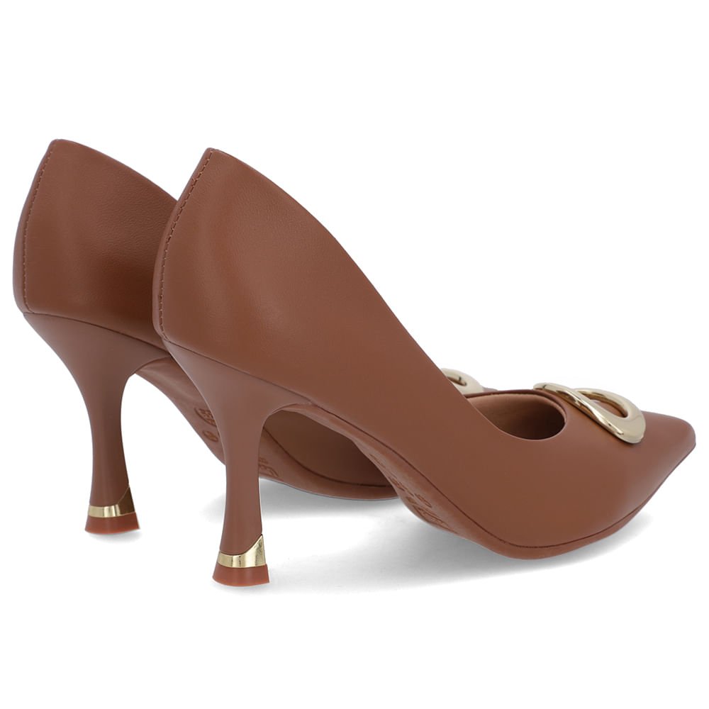 Scarpin Marrom Couro Bico Fino Detalhe Salto Marrom 3