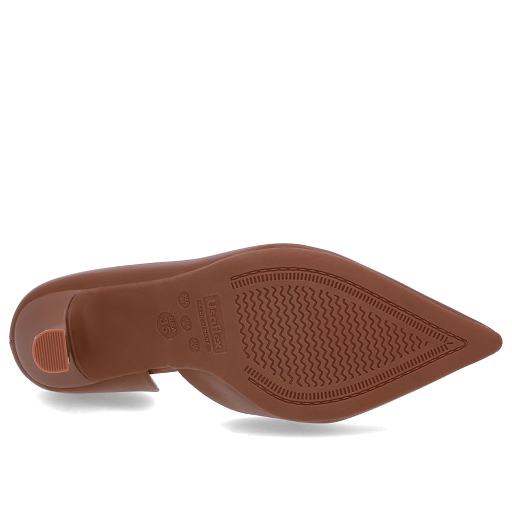 Scarpin Marrom Couro Bico Fino Detalhe Salto Marrom 5