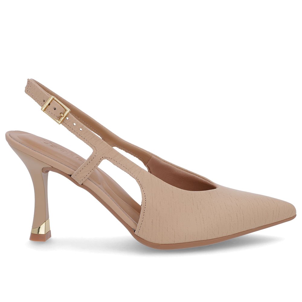 Slingback Bege Tira Lateral Couro Textura
