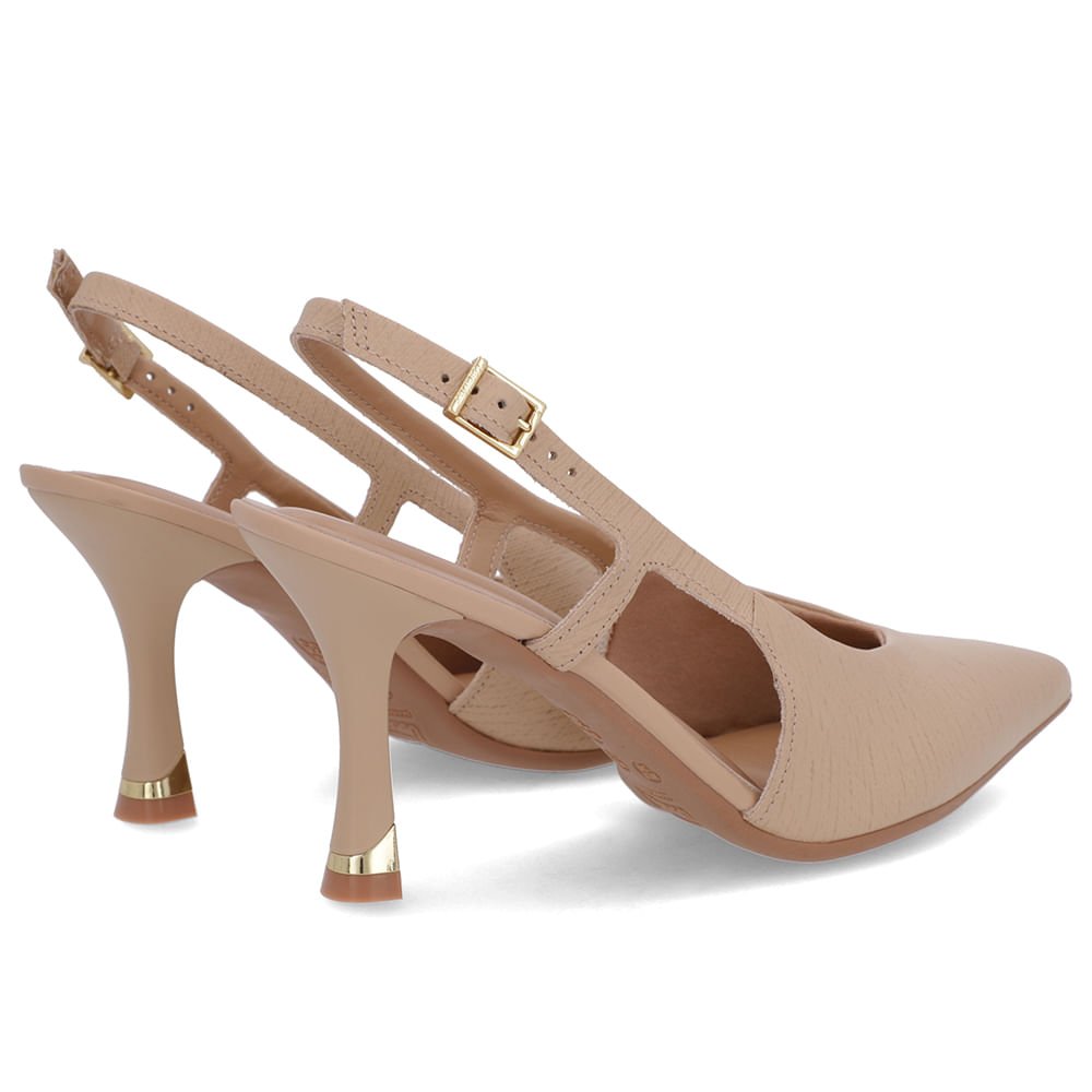 Slingback Bege Tira Lateral Couro Textura Bege 3