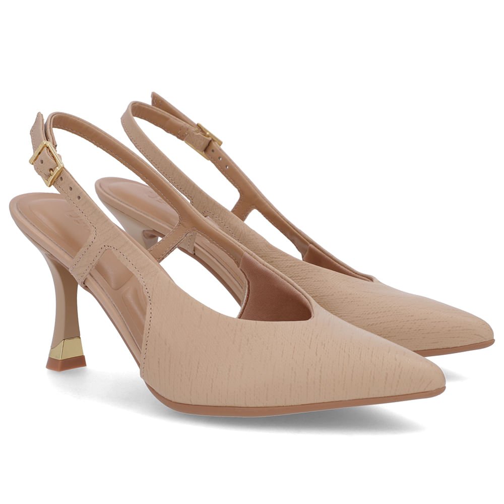 Slingback Bege Tira Lateral Couro Textura Bege 4