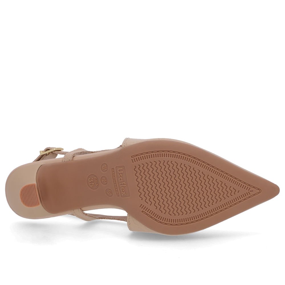 Slingback Bege Tira Lateral Couro Textura Bege 5
