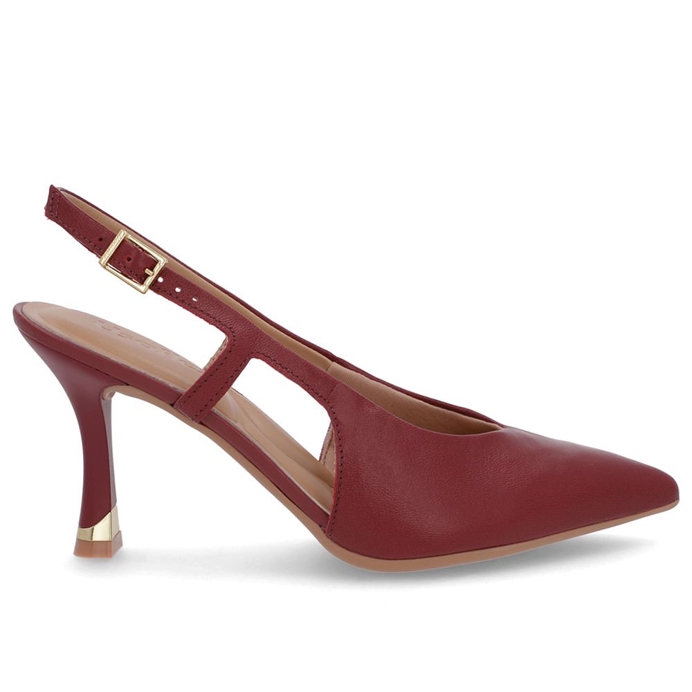 Slingback Vermelho Tira Lateral Couro Textura