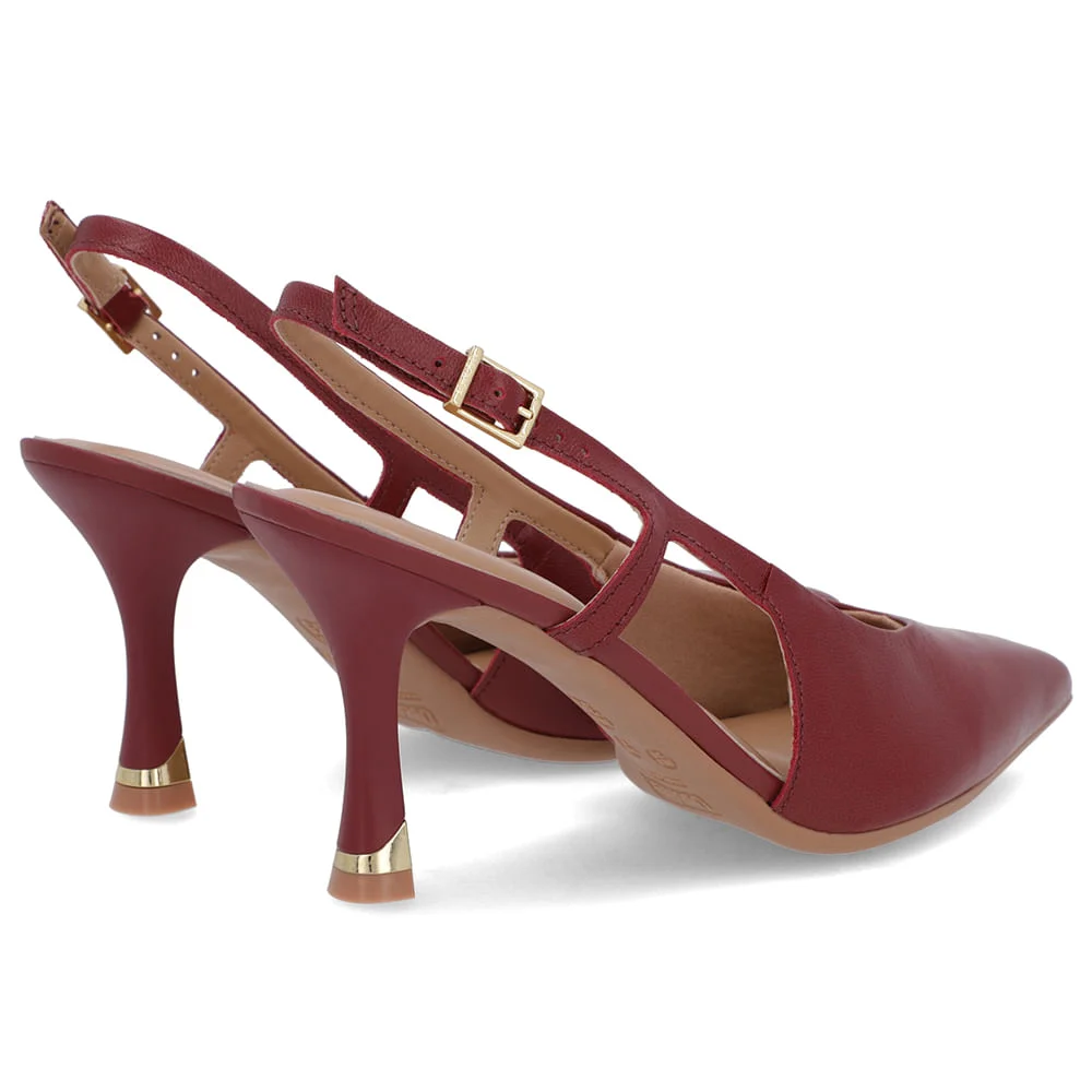 Slingback Vermelho Tira Lateral Couro Textura Vermelho 3
