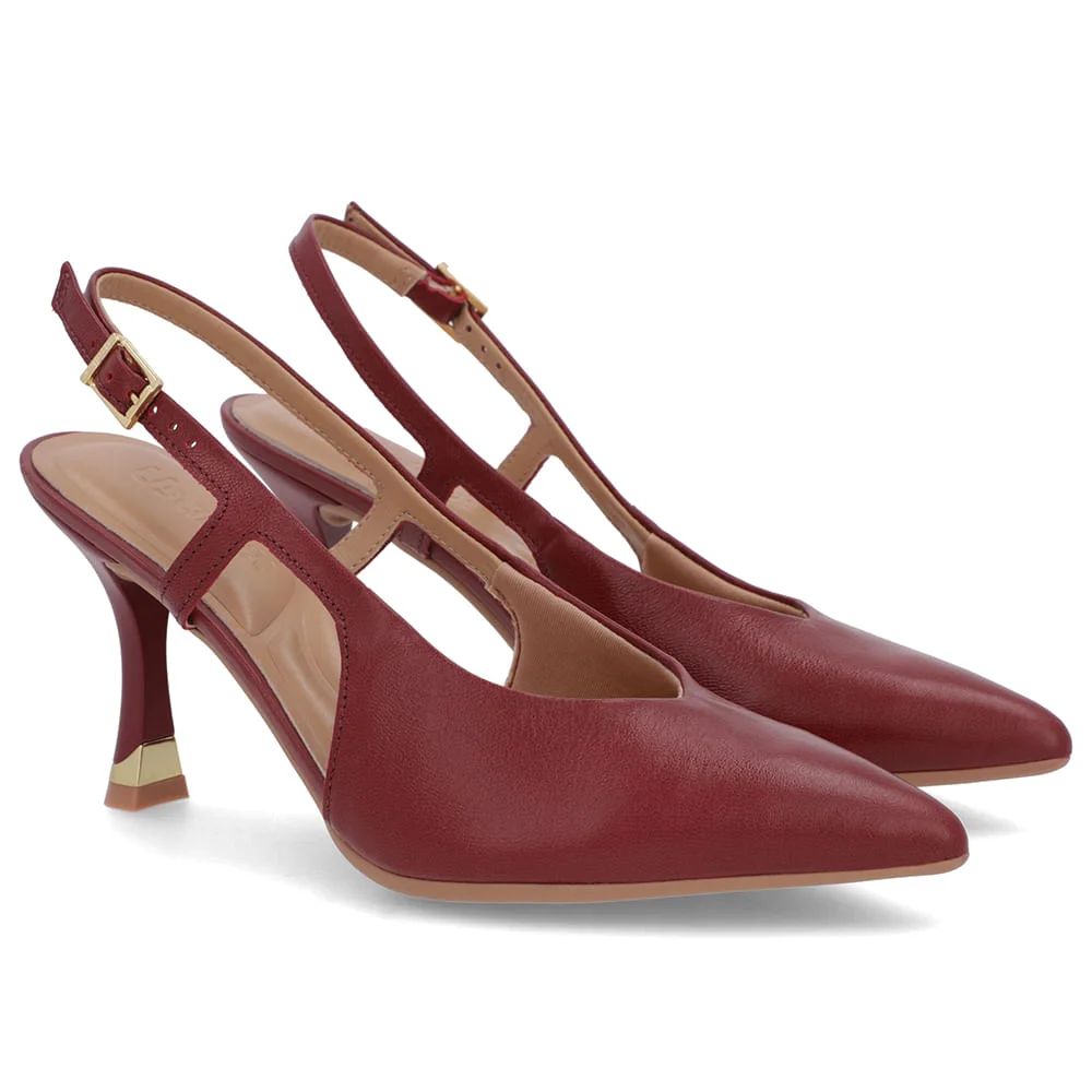 Slingback Vermelho Tira Lateral Couro Textura Vermelho 4