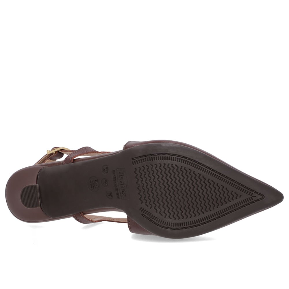 Slingback Marrom Tira Lateral Couro Textura Marrom 5