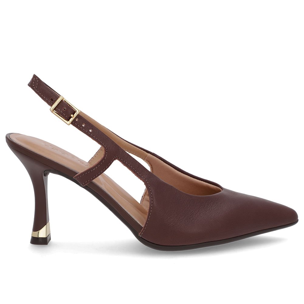 Slingback Marrom Tira Lateral Couro Textura