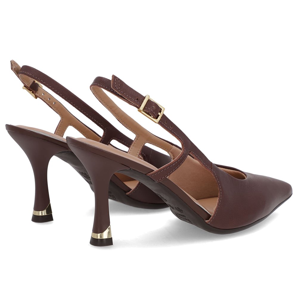 Slingback Marrom Tira Lateral Couro Textura Marrom 3