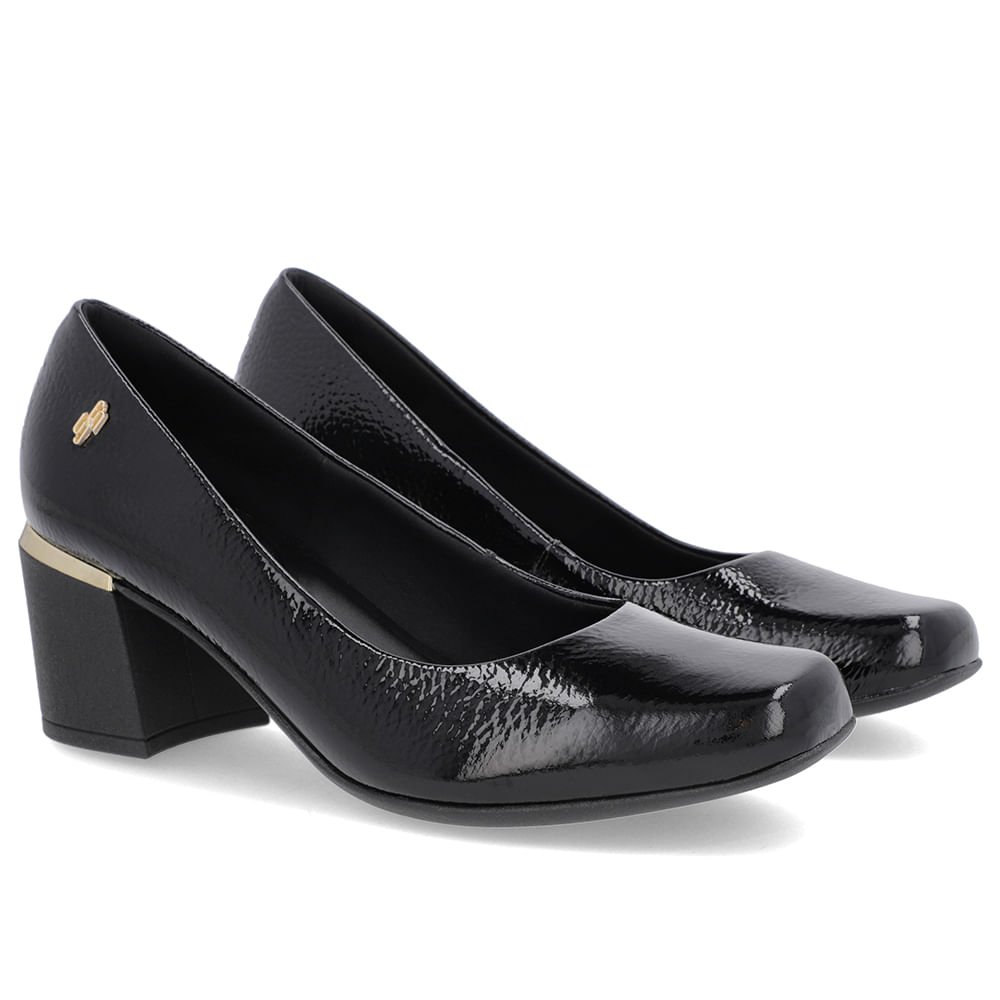 Scarpin Preto Verniz Bico Quadrado Detalhe Salto Preto 2