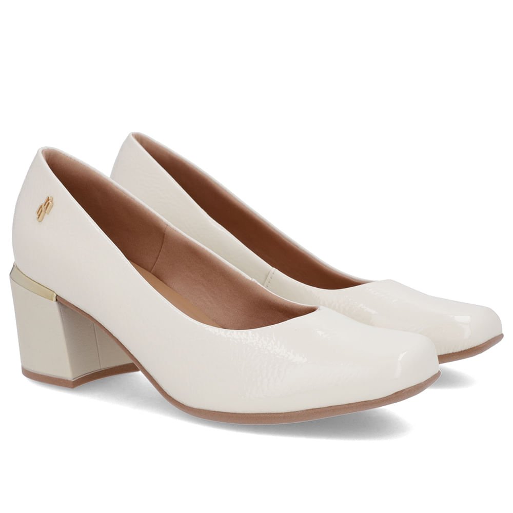 Scarpin Brranco Marfim Verniz Bico Quadrado Detalhe Salto Branco 4