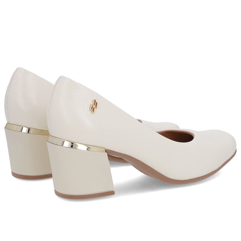 Scarpin Brranco Marfim Verniz Bico Quadrado Detalhe Salto Branco 3